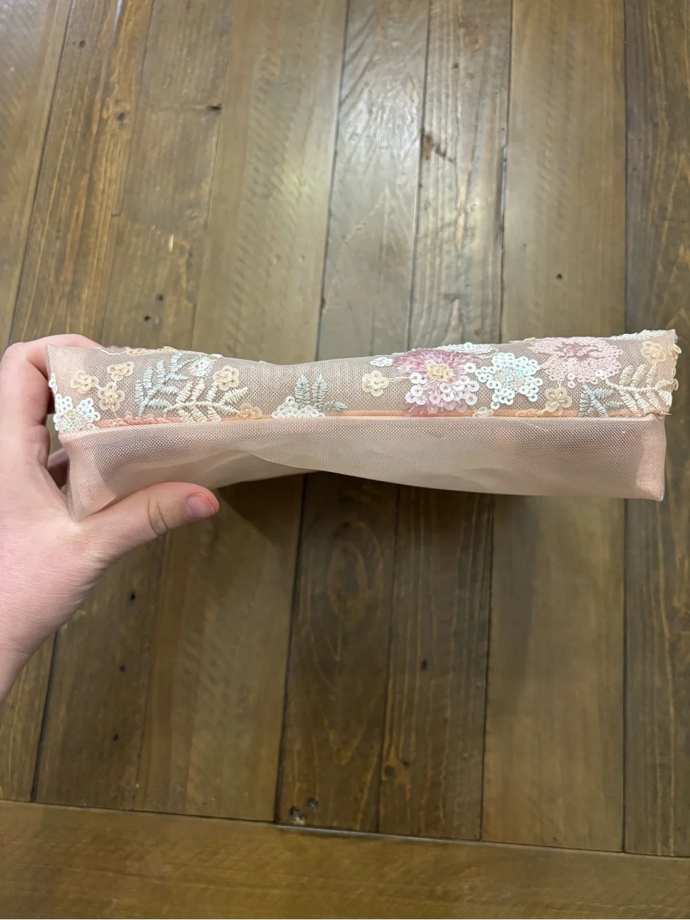 Vince Camuto Blush Pink Floral Sequin Cosmetic Bag